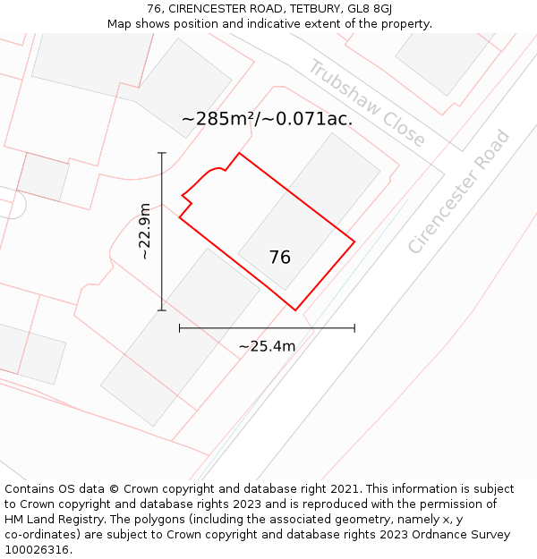 76, CIRENCESTER ROAD, TETBURY, GL8 8GJ: Plot and title map