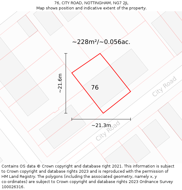 76, CITY ROAD, NOTTINGHAM, NG7 2JL: Plot and title map