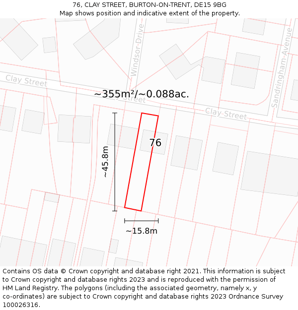 76, CLAY STREET, BURTON-ON-TRENT, DE15 9BG: Plot and title map