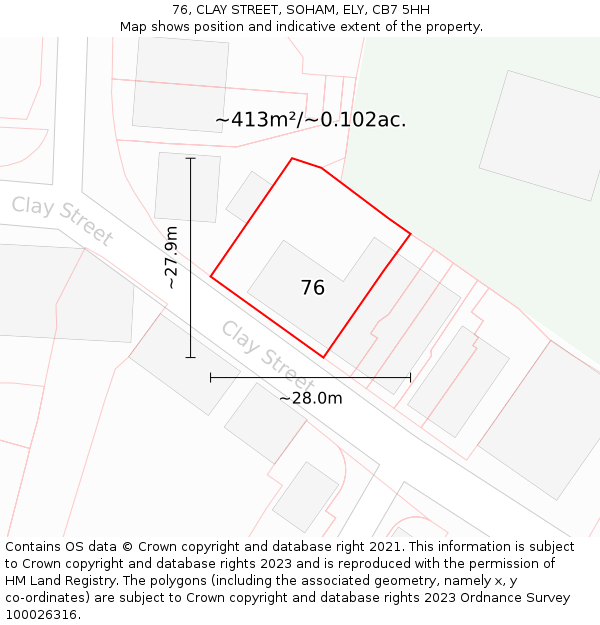 76, CLAY STREET, SOHAM, ELY, CB7 5HH: Plot and title map