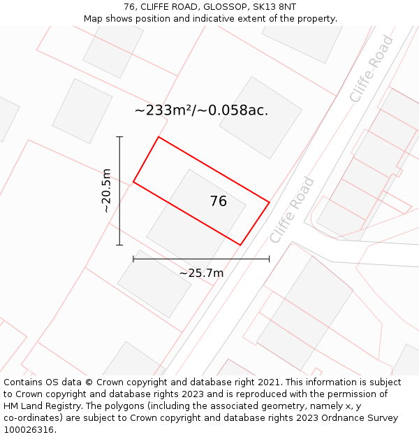 76, CLIFFE ROAD, GLOSSOP, SK13 8NT: Plot and title map