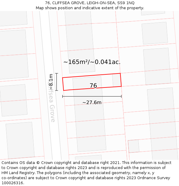 76, CLIFFSEA GROVE, LEIGH-ON-SEA, SS9 1NQ: Plot and title map