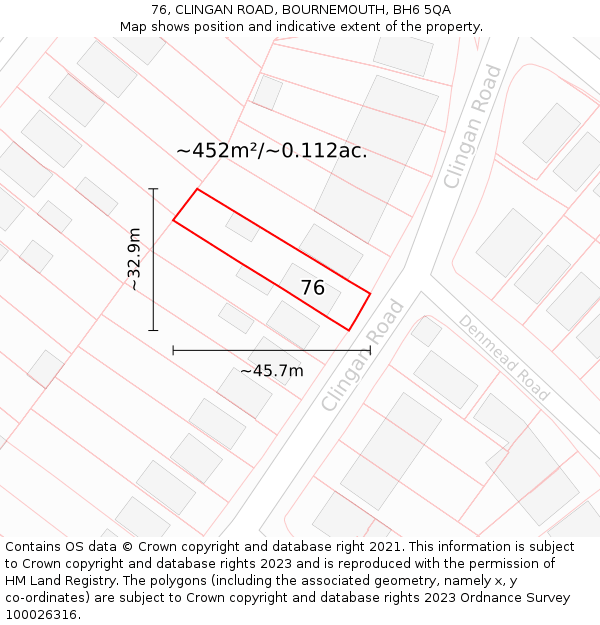 76, CLINGAN ROAD, BOURNEMOUTH, BH6 5QA: Plot and title map