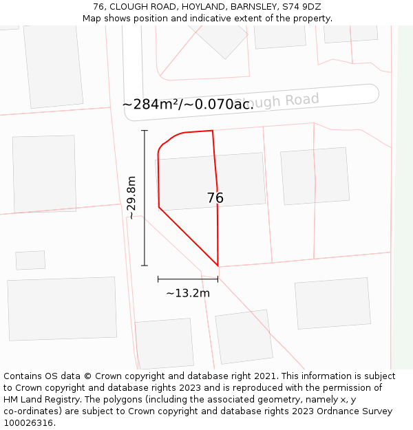 76, CLOUGH ROAD, HOYLAND, BARNSLEY, S74 9DZ: Plot and title map