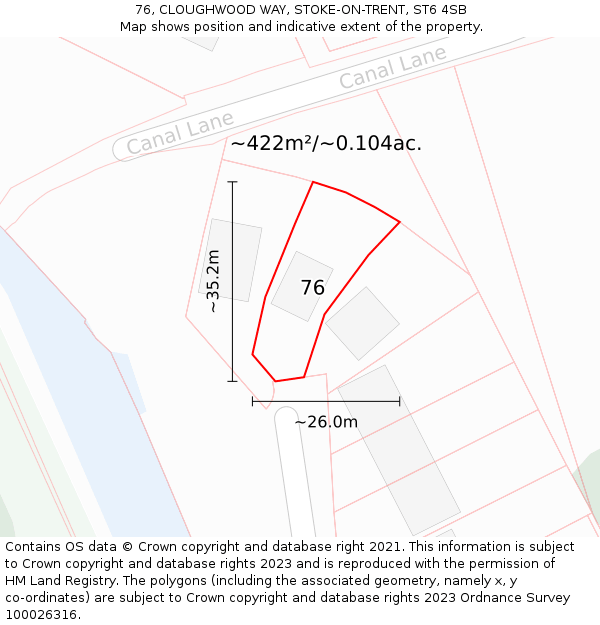 76, CLOUGHWOOD WAY, STOKE-ON-TRENT, ST6 4SB: Plot and title map