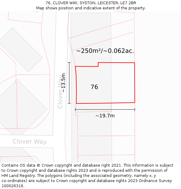 76, CLOVER WAY, SYSTON, LEICESTER, LE7 2BR: Plot and title map