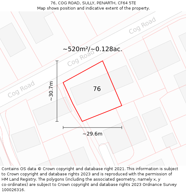 76, COG ROAD, SULLY, PENARTH, CF64 5TE: Plot and title map