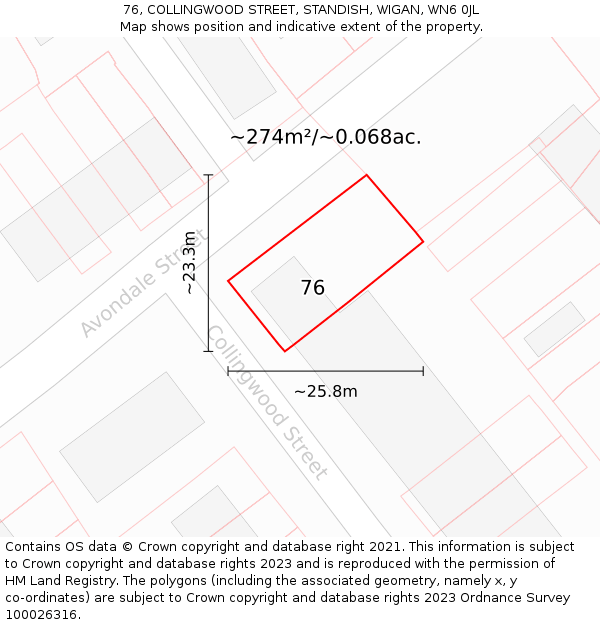 76, COLLINGWOOD STREET, STANDISH, WIGAN, WN6 0JL: Plot and title map