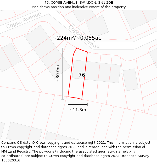 76, COPSE AVENUE, SWINDON, SN1 2QE: Plot and title map