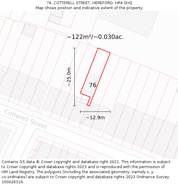 76, COTTERELL STREET, HEREFORD, HR4 0HQ: Plot and title map