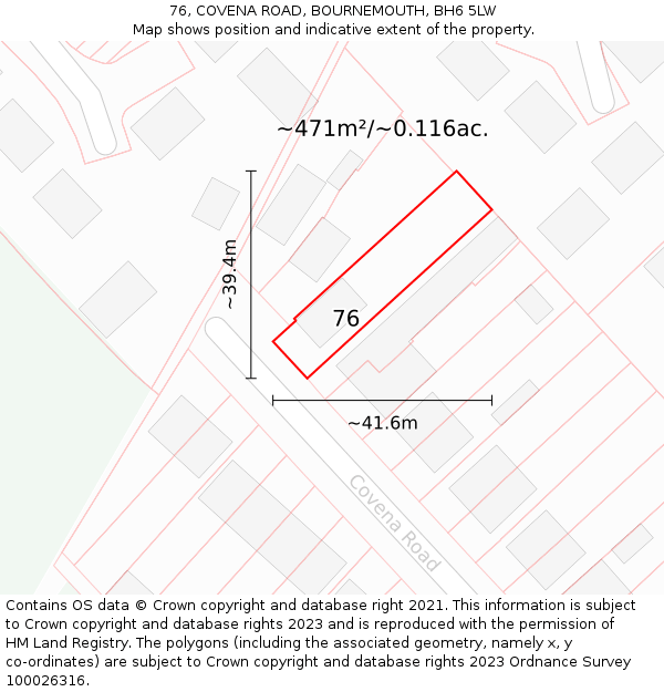 76, COVENA ROAD, BOURNEMOUTH, BH6 5LW: Plot and title map