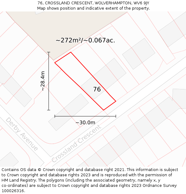 76, CROSSLAND CRESCENT, WOLVERHAMPTON, WV6 9JY: Plot and title map