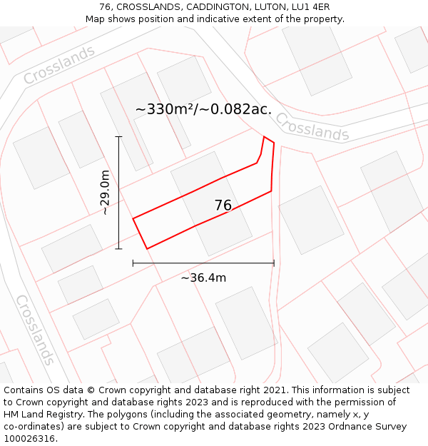 76, CROSSLANDS, CADDINGTON, LUTON, LU1 4ER: Plot and title map