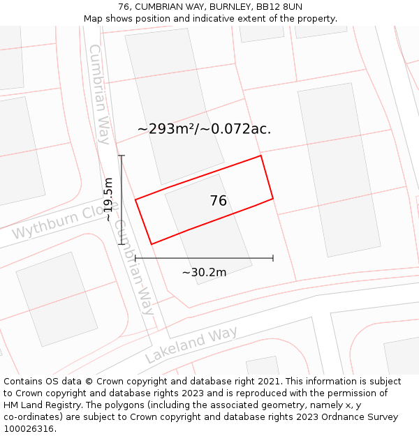 76, CUMBRIAN WAY, BURNLEY, BB12 8UN: Plot and title map