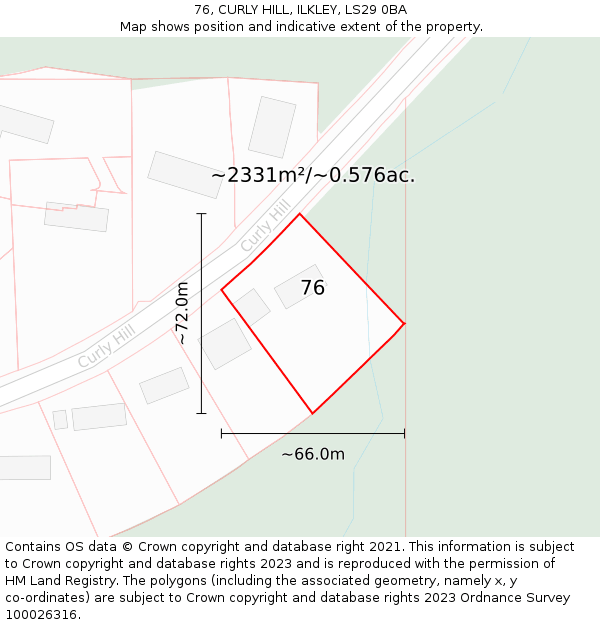 76, CURLY HILL, ILKLEY, LS29 0BA: Plot and title map