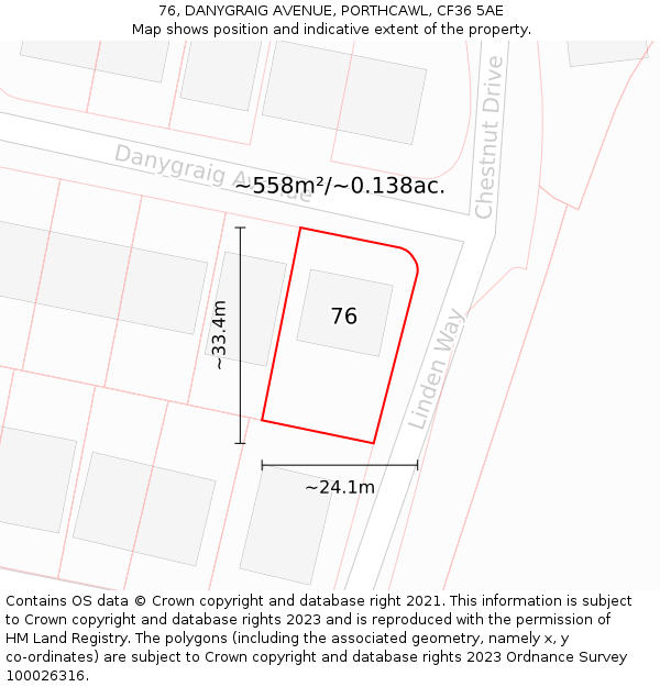 76, DANYGRAIG AVENUE, PORTHCAWL, CF36 5AE: Plot and title map
