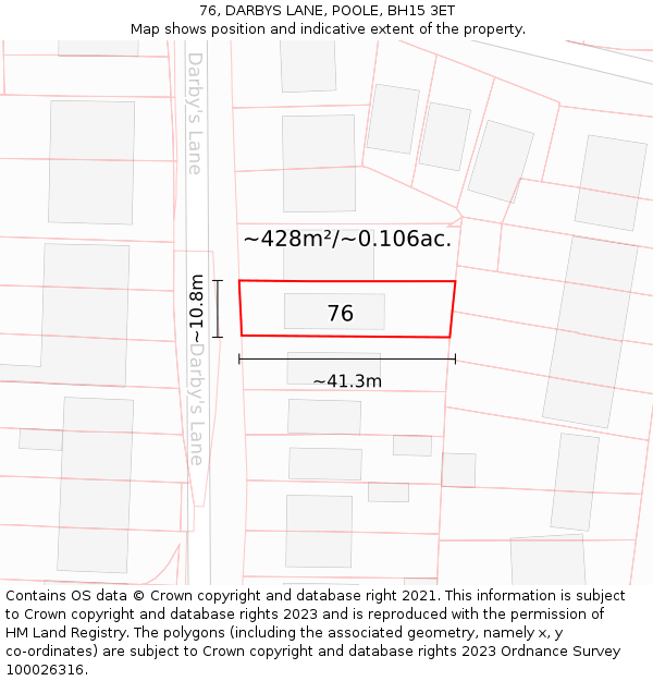 76, DARBYS LANE, POOLE, BH15 3ET: Plot and title map