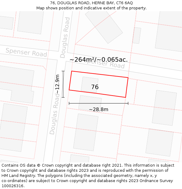 76, DOUGLAS ROAD, HERNE BAY, CT6 6AQ: Plot and title map