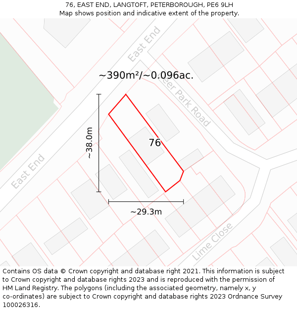 76, EAST END, LANGTOFT, PETERBOROUGH, PE6 9LH: Plot and title map