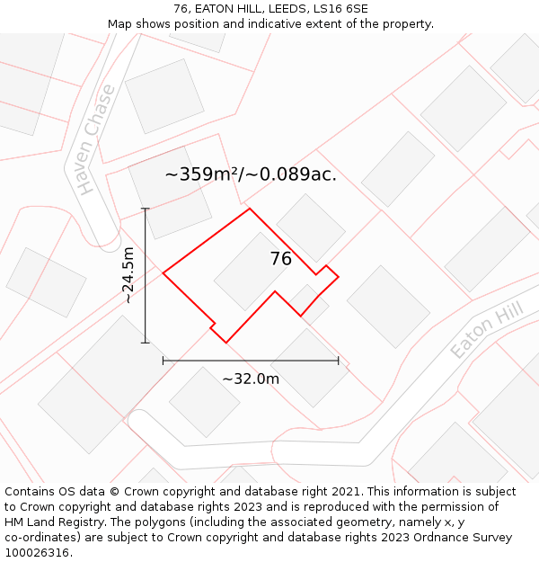 76, EATON HILL, LEEDS, LS16 6SE: Plot and title map