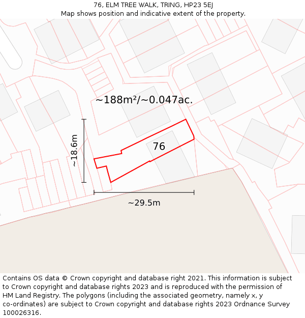 76, ELM TREE WALK, TRING, HP23 5EJ: Plot and title map