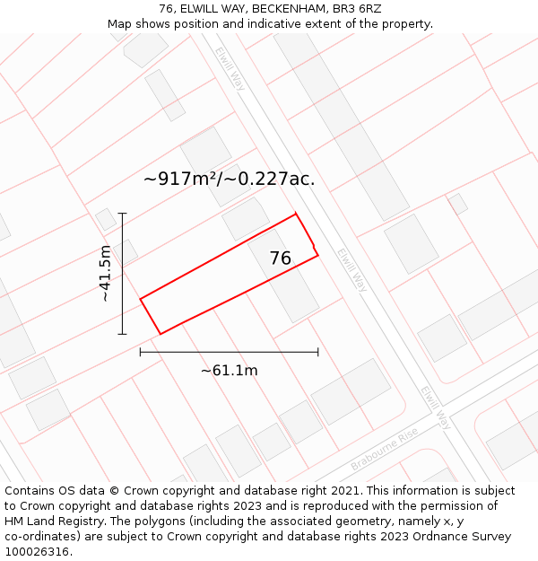 76, ELWILL WAY, BECKENHAM, BR3 6RZ: Plot and title map