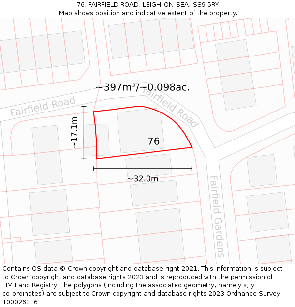 76, FAIRFIELD ROAD, LEIGH-ON-SEA, SS9 5RY: Plot and title map