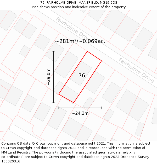 76, FAIRHOLME DRIVE, MANSFIELD, NG19 6DS: Plot and title map