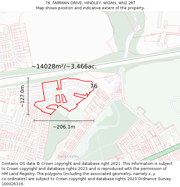 76, FAIRMAN DRIVE, HINDLEY, WIGAN, WN2 2RT: Plot and title map