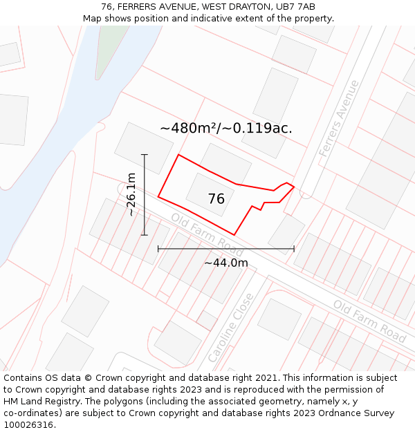 76, FERRERS AVENUE, WEST DRAYTON, UB7 7AB: Plot and title map