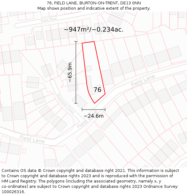 76, FIELD LANE, BURTON-ON-TRENT, DE13 0NN: Plot and title map