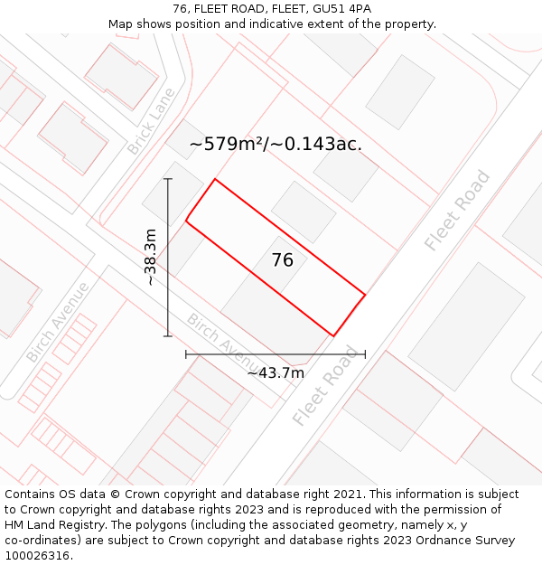 76, FLEET ROAD, FLEET, GU51 4PA: Plot and title map