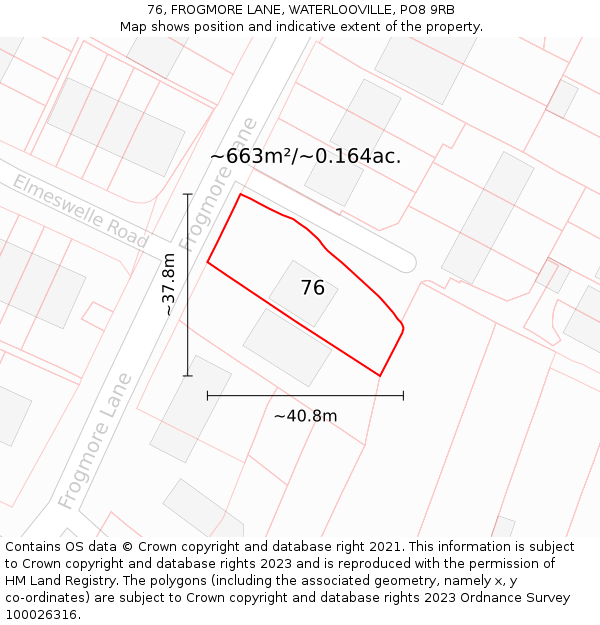 76, FROGMORE LANE, WATERLOOVILLE, PO8 9RB: Plot and title map