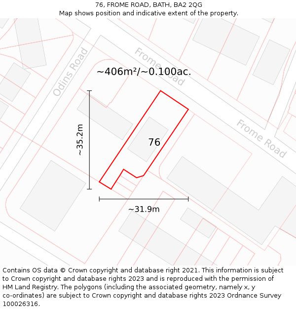 76, FROME ROAD, BATH, BA2 2QG: Plot and title map