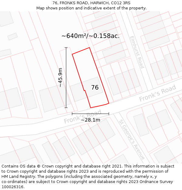 76, FRONKS ROAD, HARWICH, CO12 3RS: Plot and title map