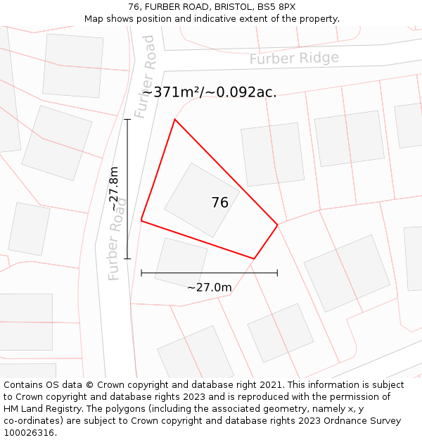 76, FURBER ROAD, BRISTOL, BS5 8PX: Plot and title map