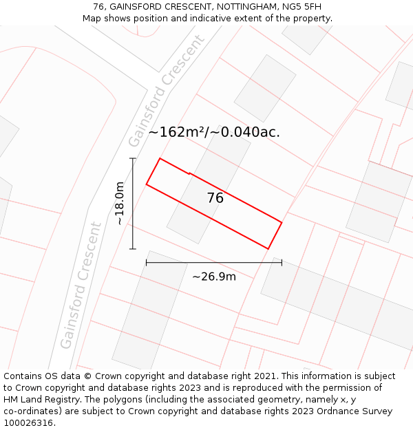 76, GAINSFORD CRESCENT, NOTTINGHAM, NG5 5FH: Plot and title map