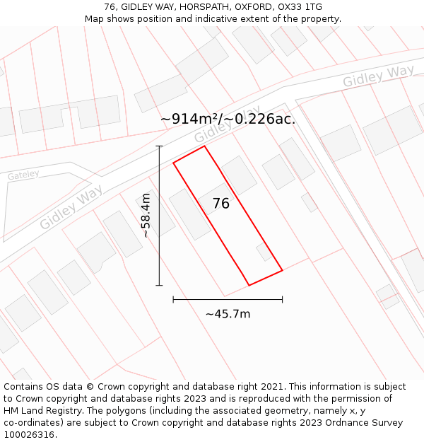 76, GIDLEY WAY, HORSPATH, OXFORD, OX33 1TG: Plot and title map