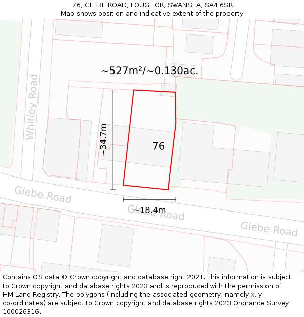 76, GLEBE ROAD, LOUGHOR, SWANSEA, SA4 6SR: Plot and title map