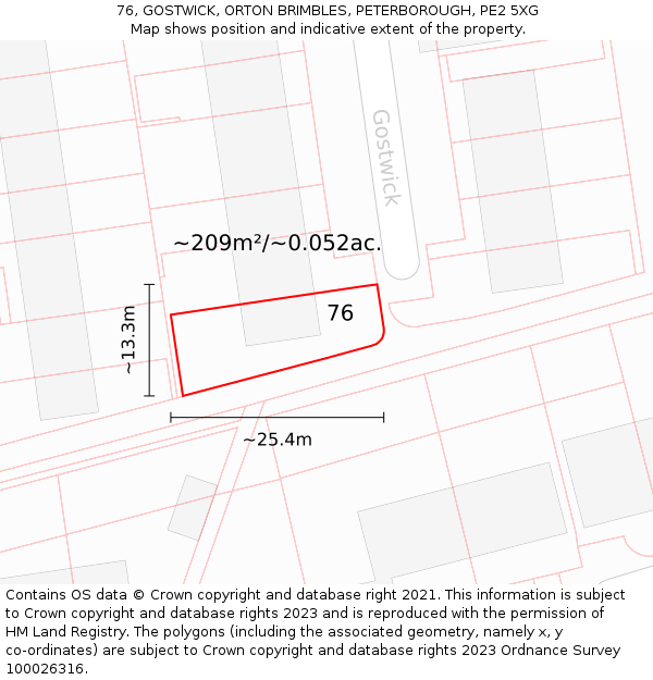 76, GOSTWICK, ORTON BRIMBLES, PETERBOROUGH, PE2 5XG: Plot and title map