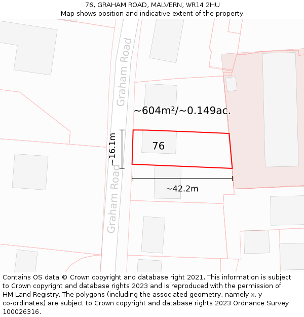 76, GRAHAM ROAD, MALVERN, WR14 2HU: Plot and title map