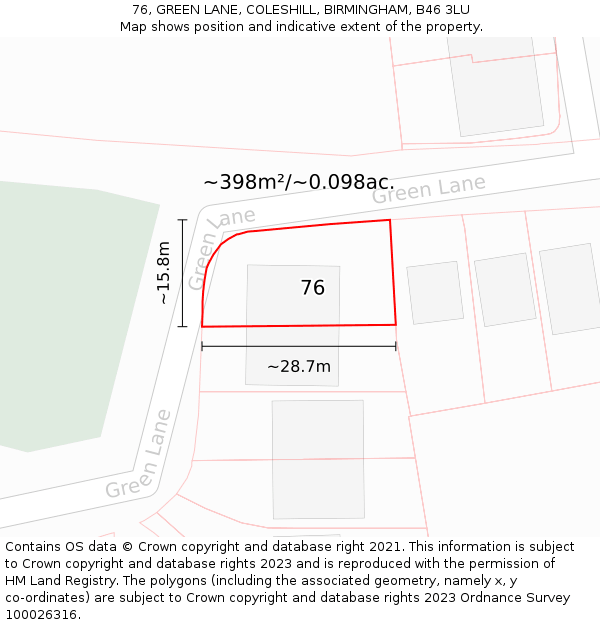 76, GREEN LANE, COLESHILL, BIRMINGHAM, B46 3LU: Plot and title map