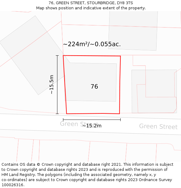 76, GREEN STREET, STOURBRIDGE, DY8 3TS: Plot and title map