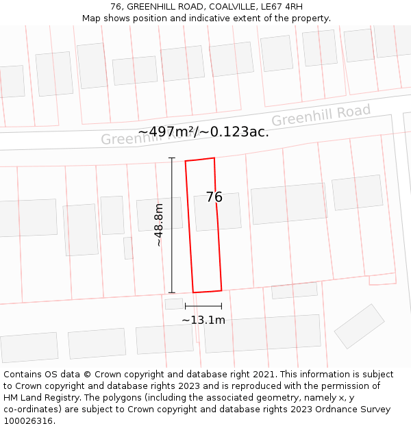 76, GREENHILL ROAD, COALVILLE, LE67 4RH: Plot and title map