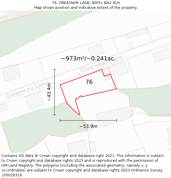 76, GREENWAY LANE, BATH, BA2 4LN: Plot and title map