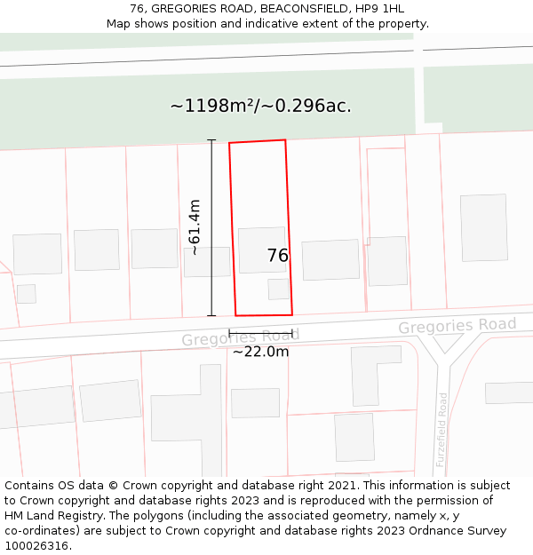 76, GREGORIES ROAD, BEACONSFIELD, HP9 1HL: Plot and title map