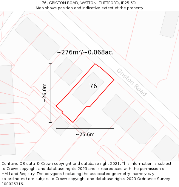 76, GRISTON ROAD, WATTON, THETFORD, IP25 6DL: Plot and title map