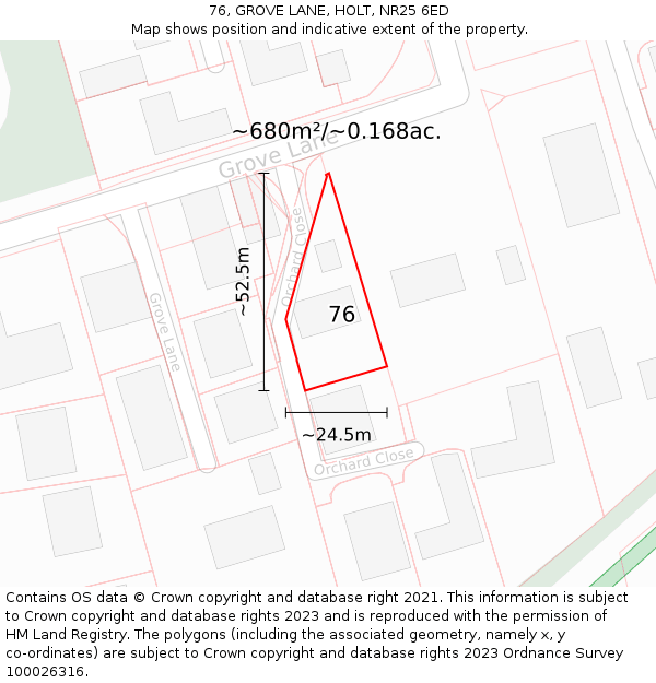 76, GROVE LANE, HOLT, NR25 6ED: Plot and title map