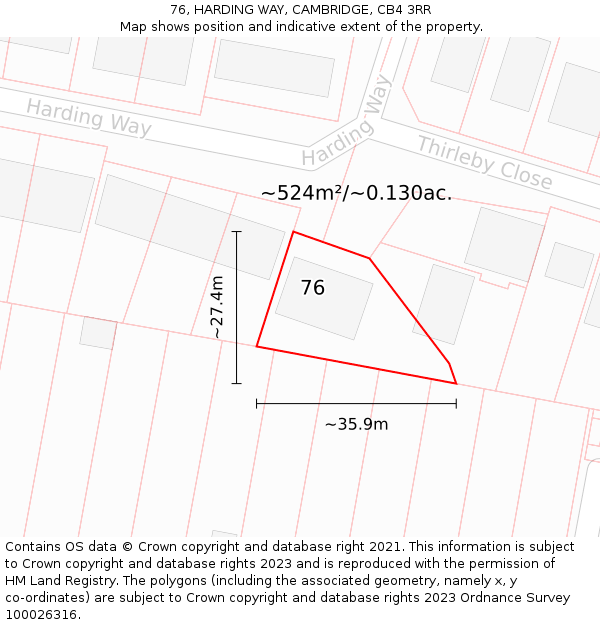 76, HARDING WAY, CAMBRIDGE, CB4 3RR: Plot and title map