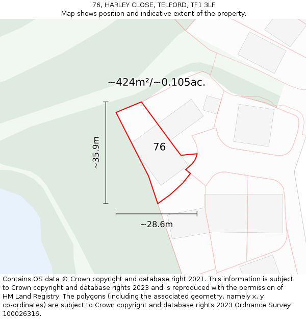 76, HARLEY CLOSE, TELFORD, TF1 3LF: Plot and title map